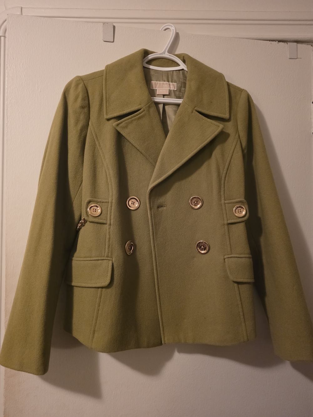 Michael Kors Olive/Lime Green Double-Breasted Peacoat sz M